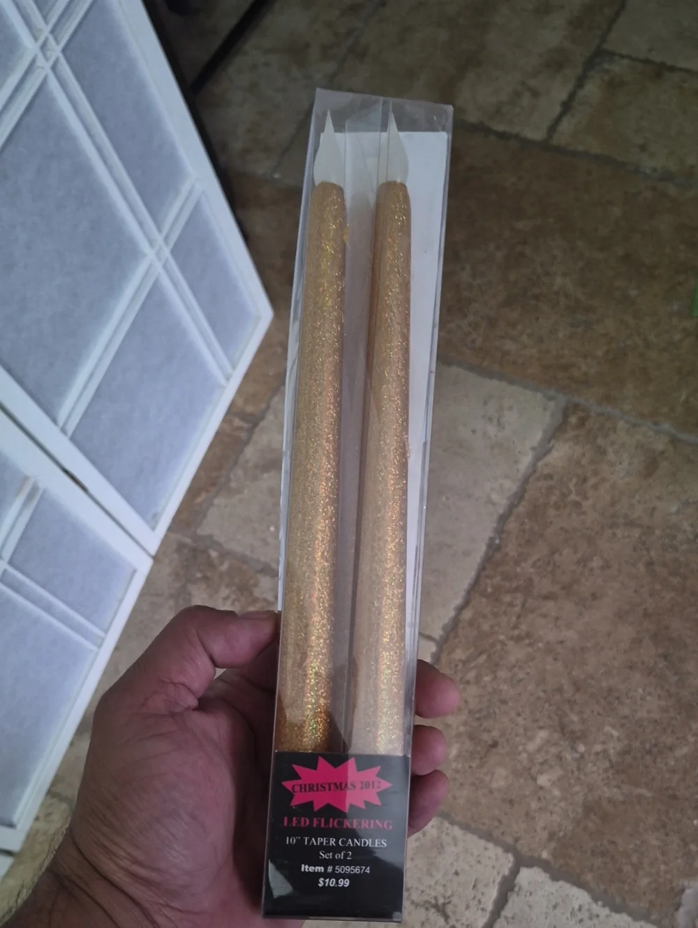 Vintage Gold Glitter LED Taper Candles - Pair